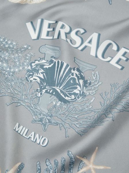 Jedwabna szal z nadrukiem Versace niebieska