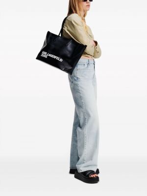 Koszula jeansowa bawełniana z nadrukiem Karl Lagerfeld Jeans beżowa
