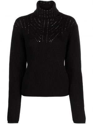 Volneni pulover iz merina s kristali Genny črna