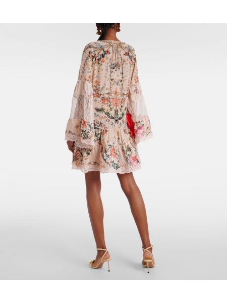 Mini vestido de seda de flores de crepé Camilla rosa