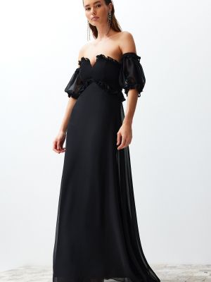 Šifoninis vakarinė suknelė Trendyol juoda