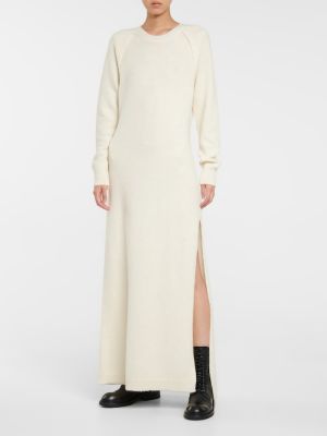 Sukienka długa wełniana z kaszmiru z alpaki Ann Demeulemeester biała