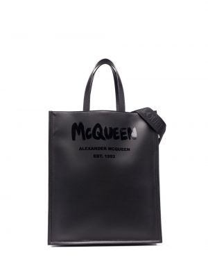 Shopper kabelka s potiskem Alexander Mcqueen černá