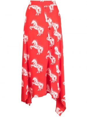 Svilena midi suknja s printom Stella Mccartney crvena