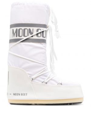 Blonder snøring høye flate støvler Moon Boot hvit