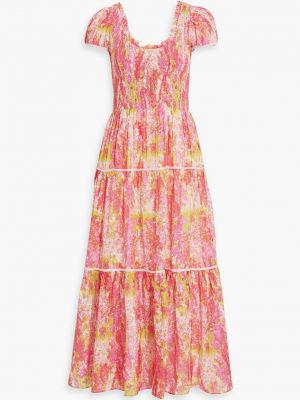 Платье макси Elisabelle со сборками и цветочным принтом из хлопка и шелка LOVESHACKFANCY, коралловый