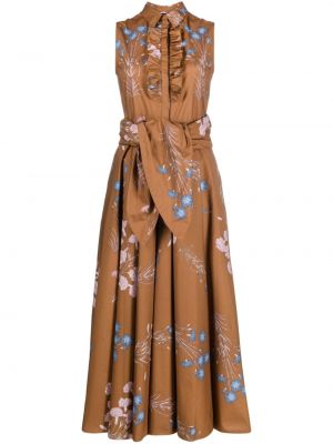 Памучна миди рокля на цветя с принт Giambattista Valli кафяво