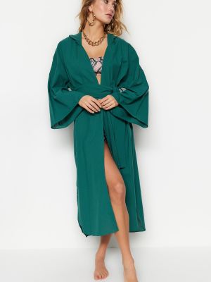 Pleteni pamučni bikini s kapuljačom Trendyol zelena
