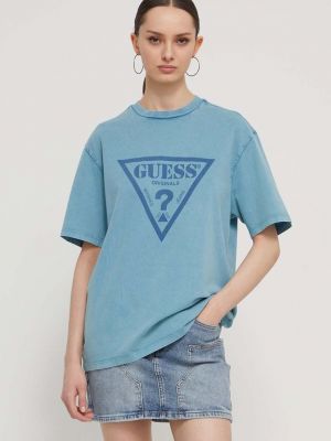 Koszulka bawełniana z nadrukiem Guess Originals niebieska