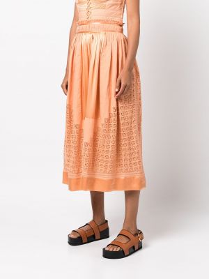 Midi sukně s výšivkou Ulla Johnson oranžové
