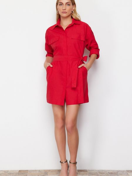 Pletena mini haljina s džepovima Trendyol crvena