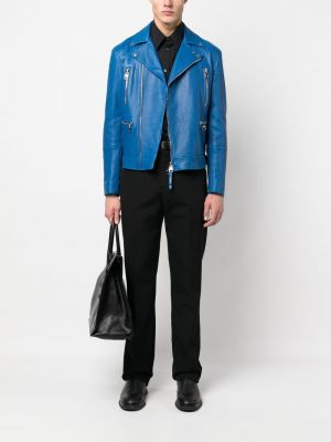 Lederjacke mit reißverschluss mit taschen Alexander Mcqueen blau