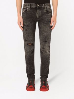 Slim fit skinny džíny s oděrkami Dolce & Gabbana šedé
