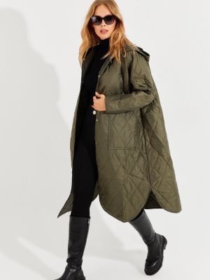 Dygsniuotas paltas oversize Cool & Sexy chaki