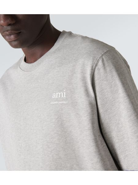 Bavlněné tričko jersey Ami Paris šedé