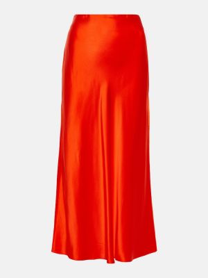 Džínové hedvábné saténové midi sukně Frame - oranžová