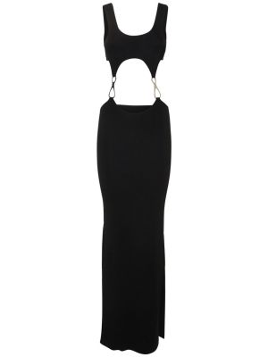 Štěrbina viskózové dlouhé šaty jersey Aya Muse - černá