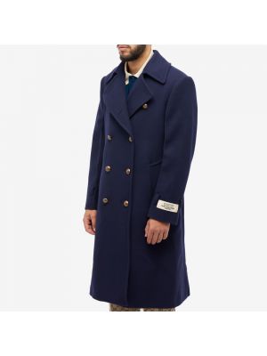 Шерстяное двубортное пальто Gucci синее