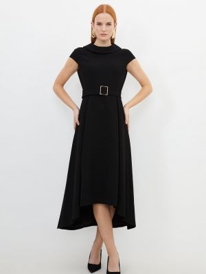 Платье с воротником с высоким воротником с коротким рукавом из крепа Karen Millen черный