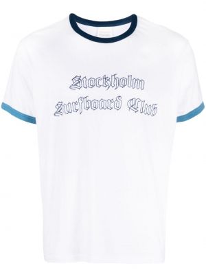 Памучна тениска с принт Stockholm Surfboard Club бяло