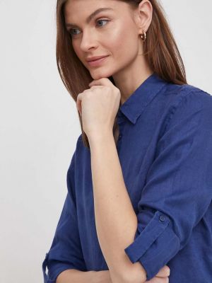 Lniana koszula Lauren Ralph Lauren niebieska