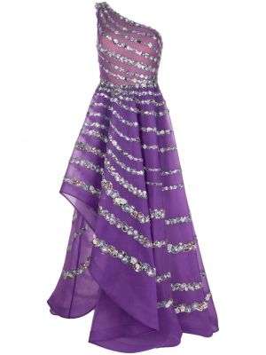 Tylové večerní šaty s korálky Saiid Kobeisy fialové