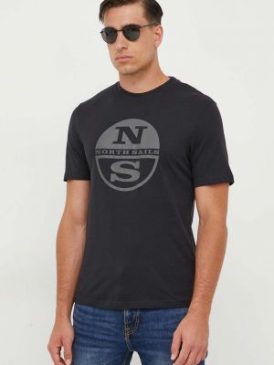 Памучна тениска с дълъг ръкав с принт North Sails черно