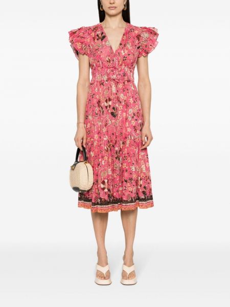 Květinové midi šaty Ulla Johnson růžové