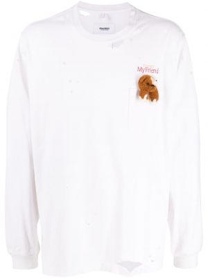 Bavlnené obnosené tričko s výšivkou Doublet biela