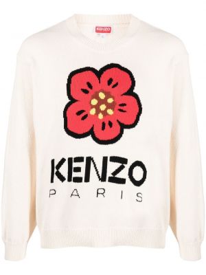Пуловер на цветя с кръгло деколте Kenzo бяло