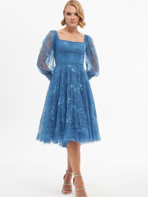Кружевное вечернее платье с квадратным вырезом Carmen синее