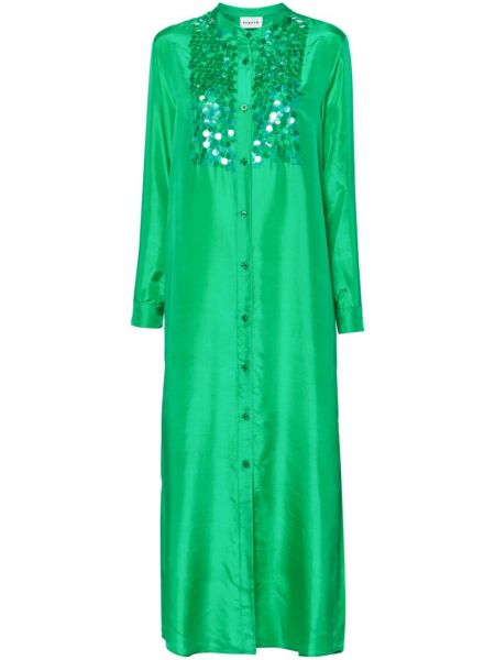 Jedwabna sukienka koszulowa z cekinami Parosh zielona