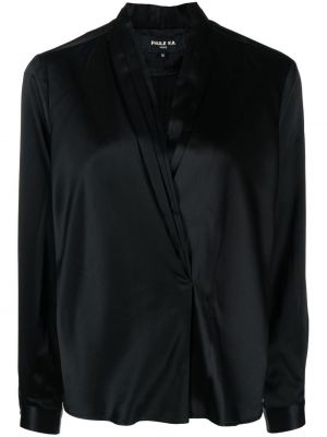 Svilena bluza z v-izrezom Paule Ka črna