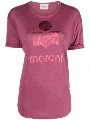 Lniana koszulka z nadrukiem Marant Etoile różowa