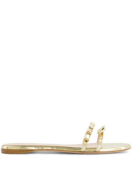 Usnjene nizki čevlji brez pet s kristali Giambattista Valli zlata