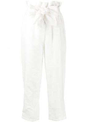 Lněné rovné kalhoty s vysokým pasem Waimari - bílá