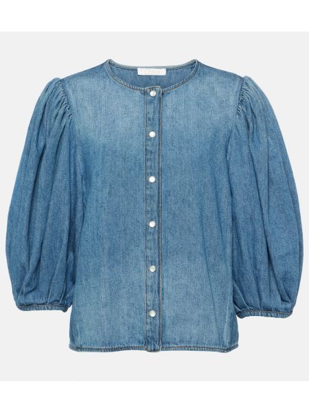 Джинсовая блузка из хлопка и льна Chloé синий