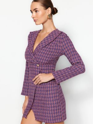 Pletena mini obleka iz tvida Trendyol vijolična