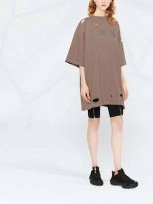 T-shirt effet usé à imprimé Balenciaga marron