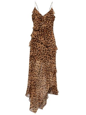 Midi šaty s potlačou s leopardím vzorom Veronica Beard hnedá