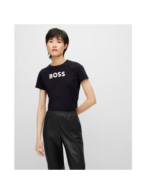 Camiseta de algodón con estampado Boss negro