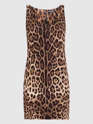 Леопардовое шелковое платье мини с принтом Dolce&gabbana коричневое