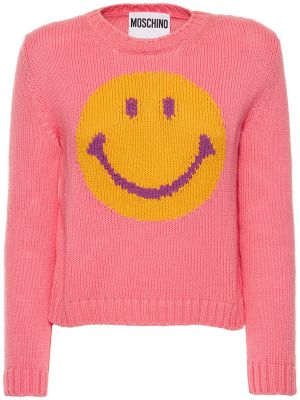 Suéter de algodón de punto Moschino rosa