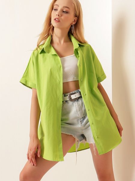 Сорочка з коротким рукавом оверсайз Bigdart зелена