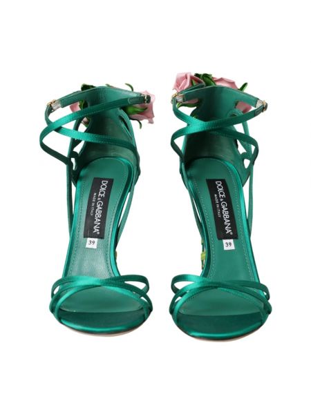 Sandalias de tiras de raso de flores Dolce & Gabbana verde