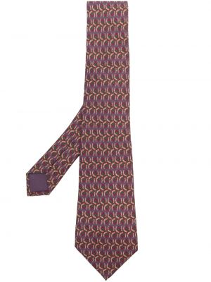 Копринена вратовръзка с принт Hermès виолетово