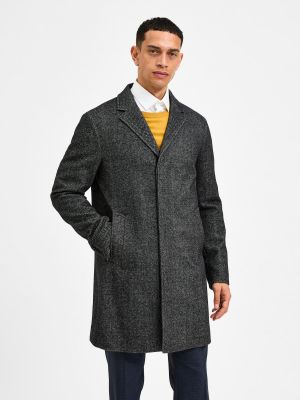 Vlnený priliehavý zimný kabát Selected Homme sivá