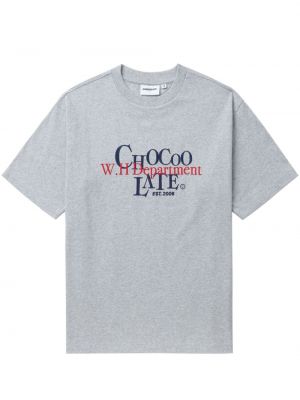 Βαμβακερή μπλούζα με κέντημα Chocoolate γκρι