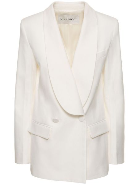 Ľanová bunda so šálovým golierom Nina Ricci biela
