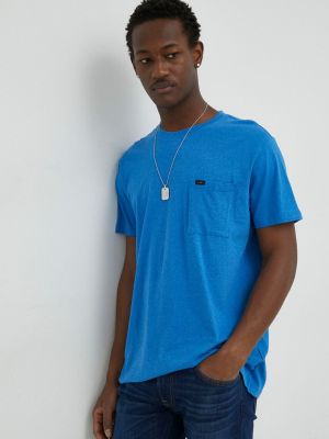 Меланж памучна тениска с дълъг ръкав Lee синьо